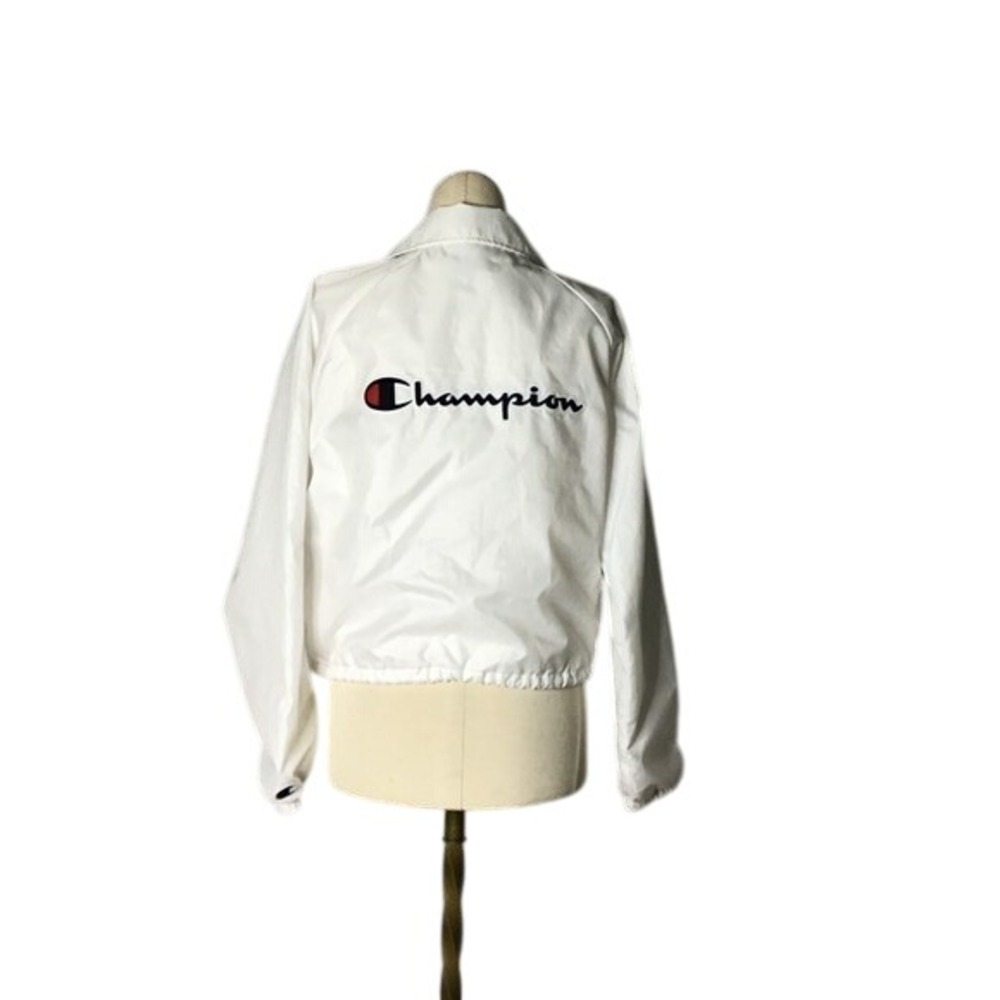 Champion Womens Size Small White Retro Logo Spellout Cropped Windbreaker Jacket